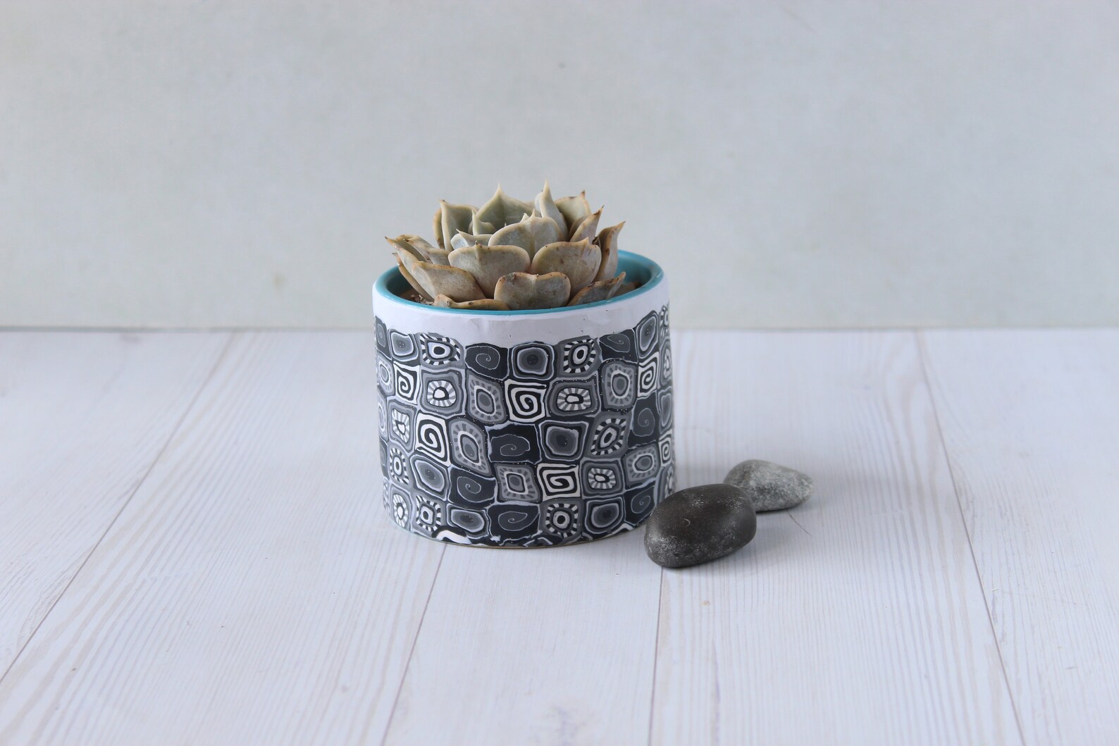 Small Black and White Indoor Pot for Plants Cacti and Etsy