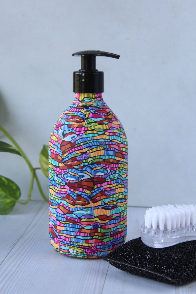 Colorful Abstract Liquid Soap Dispenser, 500ml Hand Soap Push Pump Bottle, Kitchen and Bathroom Accessories