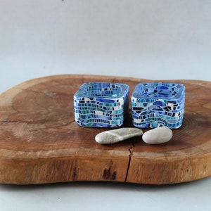 Blue and White Tea Candle Holders Made With Polymer Clay image 7