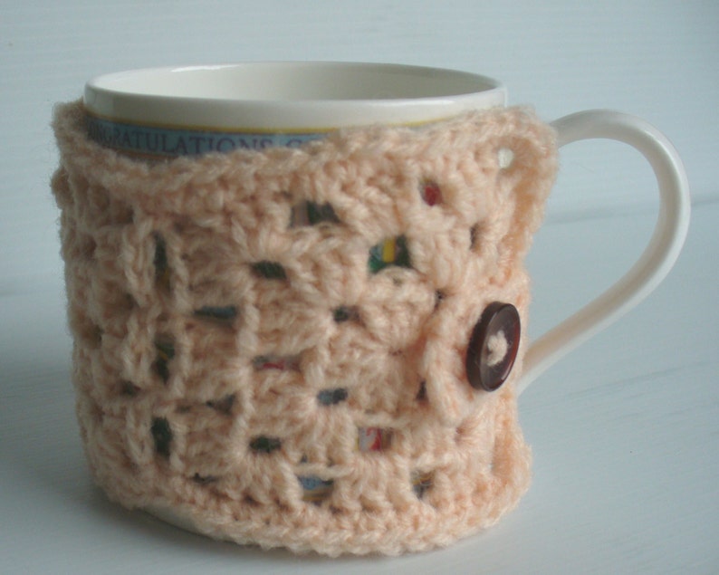 Mug Cosy, Coffee Cup Cosy, Granny Square Cosy, Peach Mug Cosy, Cup Cosy, Crochet Mug Cosy image 1