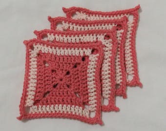 Coasters, Mug Mat, Drip Mat, Peach Crochet, Square, set of 4