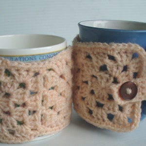 Mug Cosy, Coffee Cup Cosy, Granny Square Cosy, Peach Mug Cosy, Cup Cosy, Crochet Mug Cosy image 3