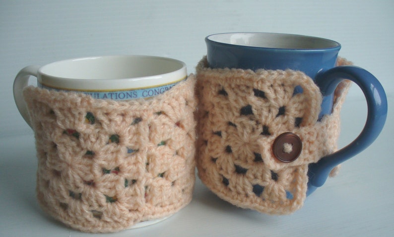Mug Cosy, Coffee Cup Cosy, Granny Square Cosy, Peach Mug Cosy, Cup Cosy, Crochet Mug Cosy image 3
