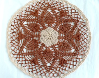 Doily: Pineapple and Hearts  Brown  and Beige Crochet Mat