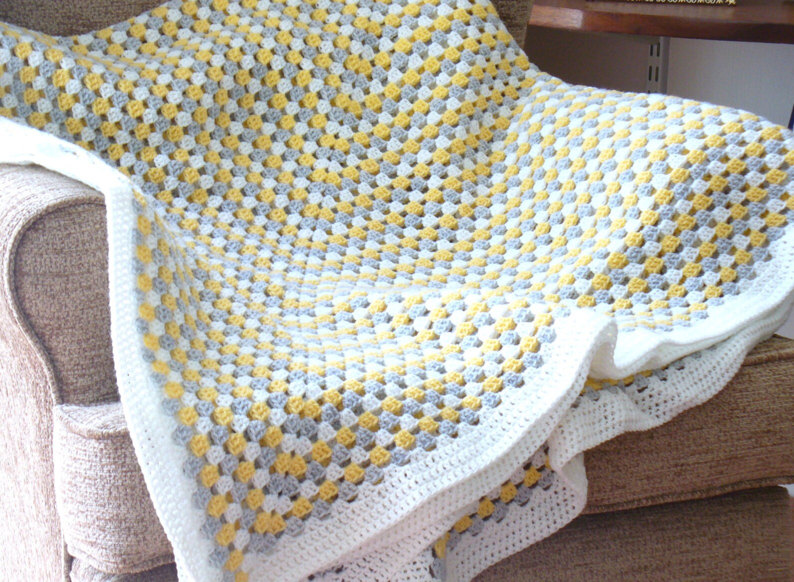 Double Bed sized Crochet Blanket or Afghan in Yellow White Etsy