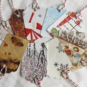 Upcycled Christmas Gift Tags, Set of 10 strung gift tags, Holiday Gift Tags, Parcel Tags image 2
