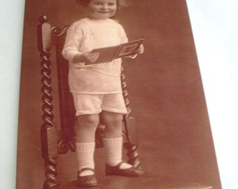 Toddler on Chair Boy Blank Greetings Cards  featuring Vintage Image   Choice of border colour