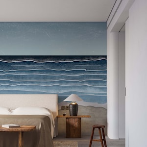 Ocean Wallpaper Linea Scenic Beach Mural, Coastal Peel and Stick Wallpaper, Removable Beach Scene Wallpaper, Aesthetic Wall Covering