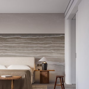 ocean wallpaper LINEA sepia, scenic beach wallpaper, modern sea wallpaper, abstract wave wallpaper, removable peel and stick or non-woven