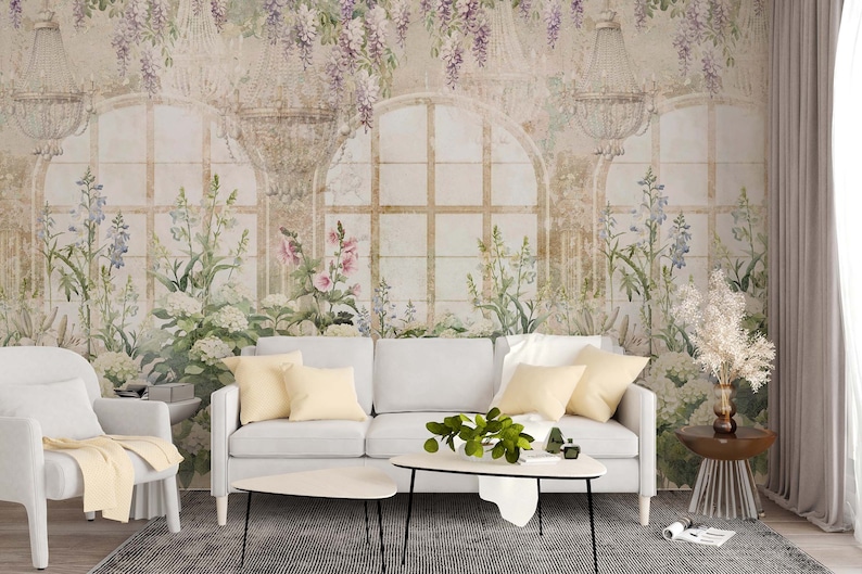 Wisteria Wall Mural Hydrangea Conservatory Floral Wallpaper Vintage ...
