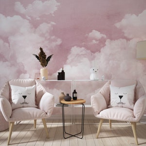 carta da parati con cielo CLOUDS ROSE, carta da parati con natura cielo con nuvole, removibile o non tessuta