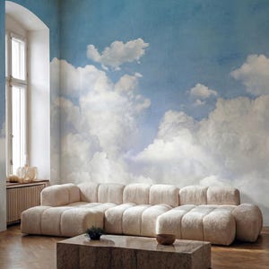 sky wallpaper CLOUDS BLUE, nature mural removable peel and stick or non-woven