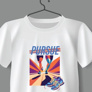 Women&#39;s Graphic T-shirt, White T-shirt, Logo Design T-shirt, Graphic Design, Pursue, Short Sleeve Shirt, White Graphic Shirt, Casual Shirt