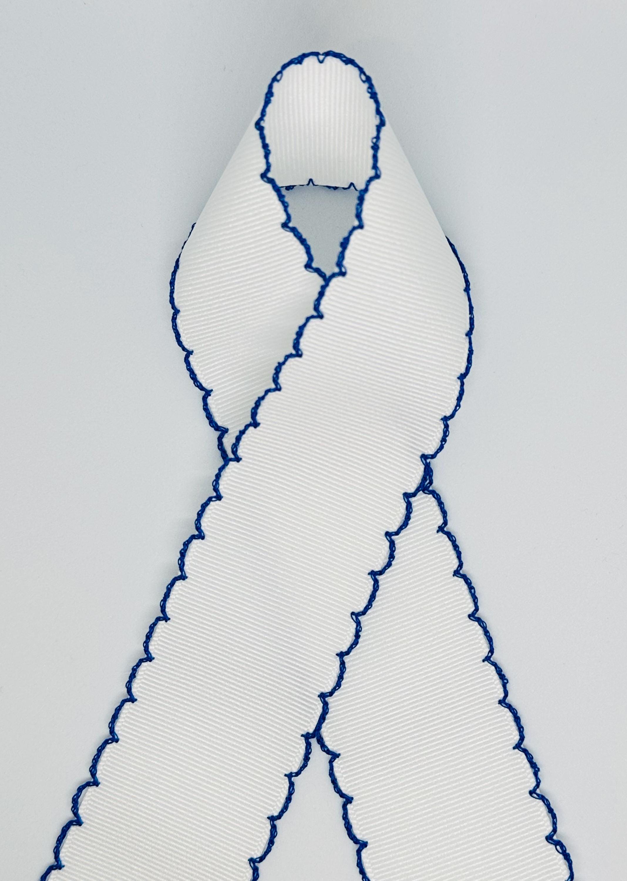 White Grosgrain Ribbon With Royal Blue Moonstitch Edge, 1.5 or 2.25 ...