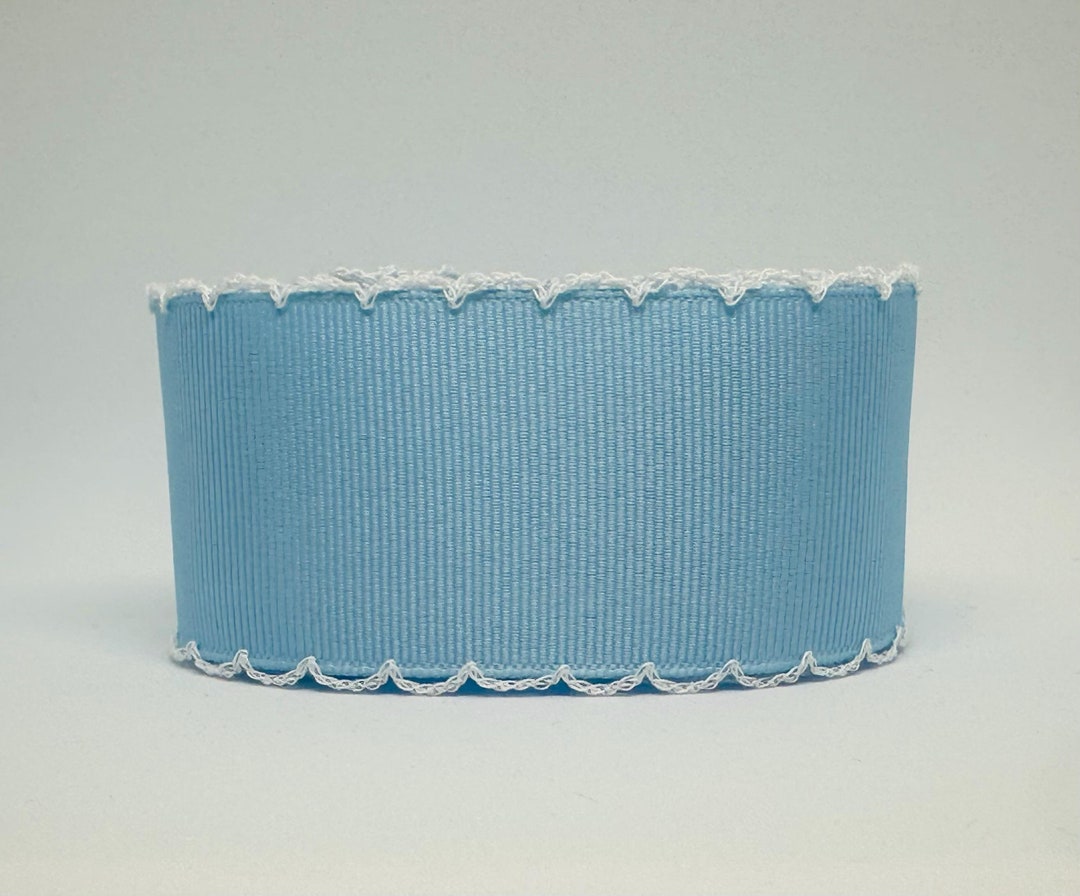 Light Carolina Blue Grosgrain Ribbon With White Moonstitch Edge, 1.5 ...