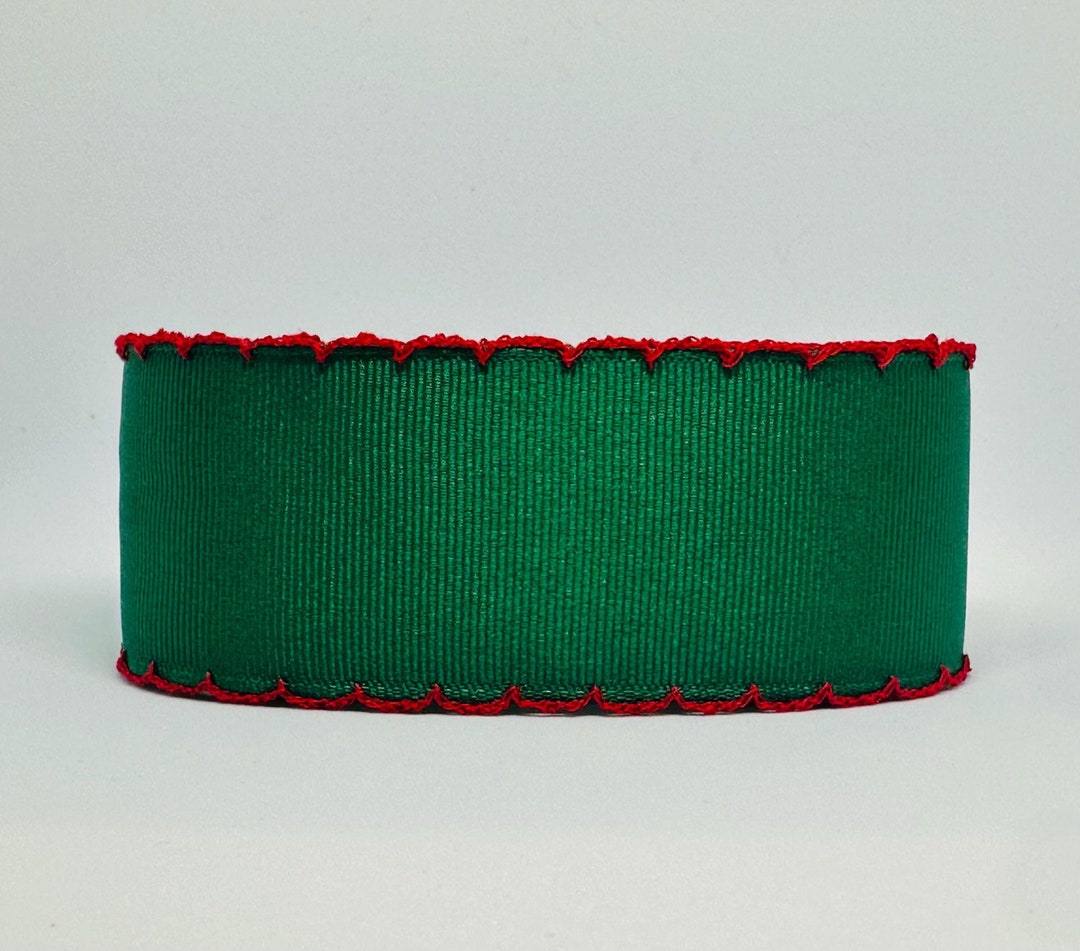 Hunter Strong Ribbon Hunter Dark Green Grosgrain Ribbon With Red Moonstitch Edge, 1.5 or 2. ...