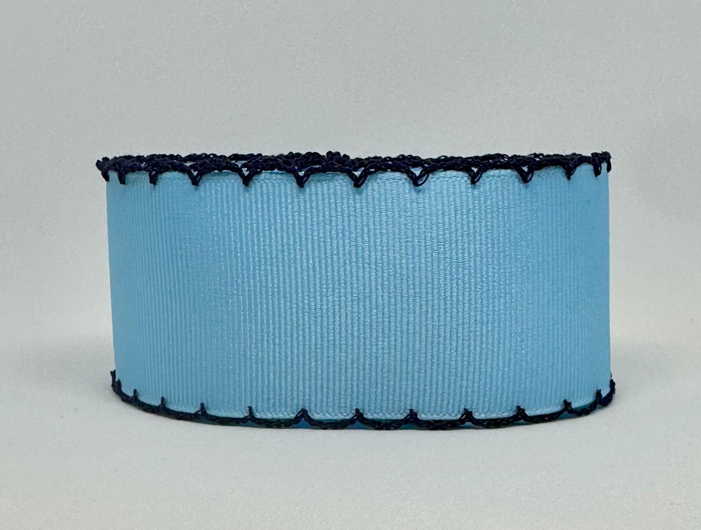 Light Carolina Blue Grosgrain Ribbon With Navy Moonstitch Edge, 1.5 or ...