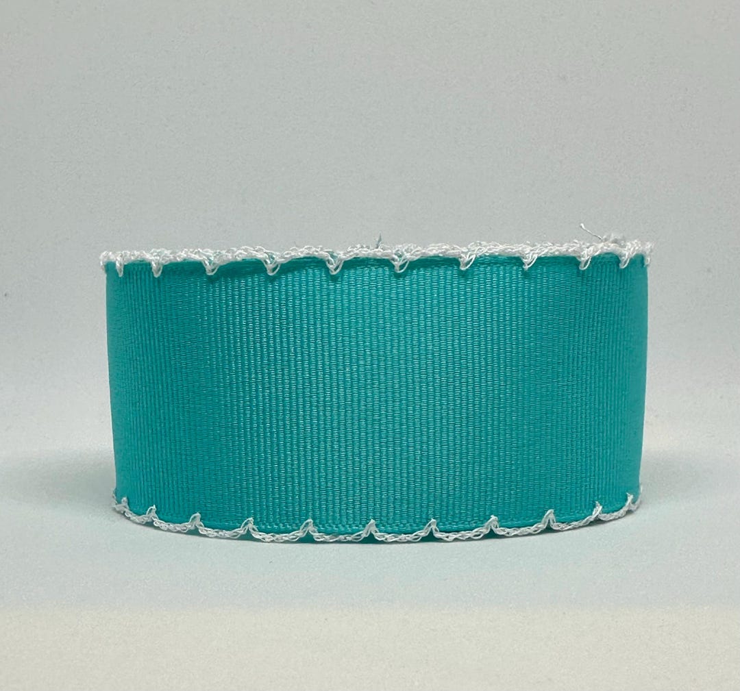 Aqua Teal Grosgrain Ribbon With White Moonstitch Edge, 1.5 or 2.25 Inch ...