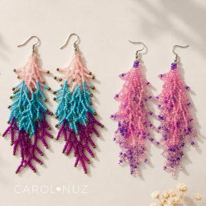 Pendientes de Coral con Cuentas, Pendientes Largos de Flecos, Joyería de Océano Estilo Boho, Tres Colores, Pendientes de Verano