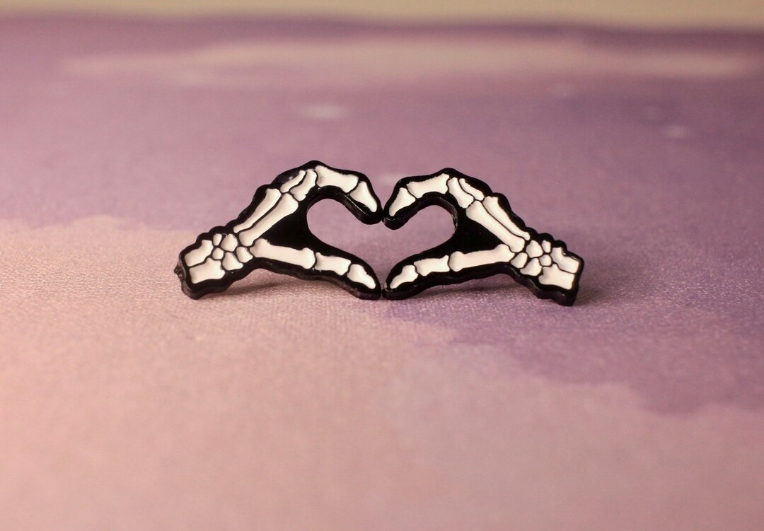 Heart Hand Emoji 2 Piece Enamel Pin Set Skeleton Hands Goth Gift - Etsy UK