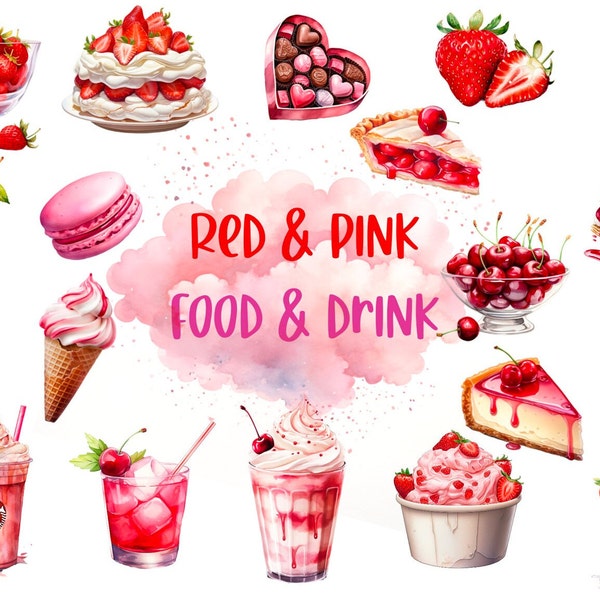 Strawberry & Cherry Themed elements, 20 downloadable digital clipart png files Valentines Day clipart