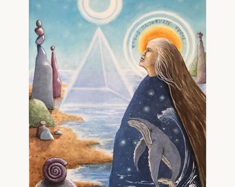 Despertar para a Terra - Arte Espiritual, Canalizada e Metafísica, impressão da minha aquarela original, Salve o Planeta, Terra ancestral.