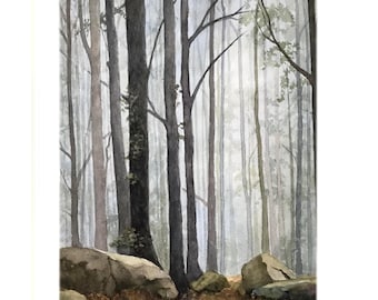Misty Woods -morning forest ORIGINAL Handcrafted landscape Painting,serene,quiet atmosphere