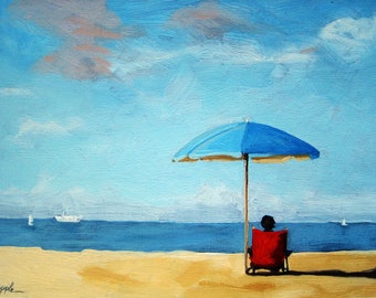 On the Beach - Figurative seascape print from original oil painting