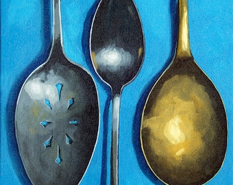 Spoonin&#39; Around - kitchen utensils realistic fine art print from original painting