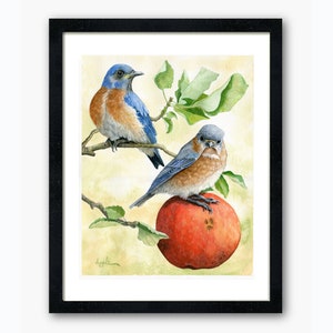 Happy Together Male/Female Bluebirds Bird print of original Wildlife Watercolor Painting, nature animal, Audubon Style nature image 3