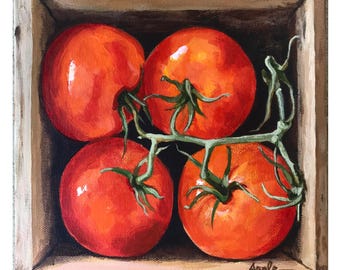 SPECIAL! Boxed Tomatoes - #1  still life food Original Series paintings to Celebrate 1000k art sales!