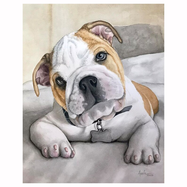 Baby Bulldog dog portrait original painting image 1