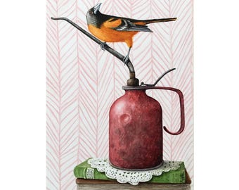 Oil Rights – Original Watercolor Painting | Still Life Art,Bird Art