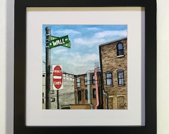 SALE! "Wall St."- Original Watercolor Painting, framed