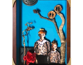 Owl Boys Shadow Box "Hoot" - Rustic Wall Decor, Collage - Handmade Mixed Media Assemblage Altered Art