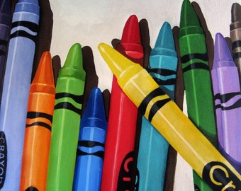 CRAYONS still life childrens art tools print from my original oil painting