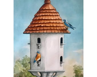 The Commune – Original Watercolor Painting | Nature Wildlife Art,Bird Art