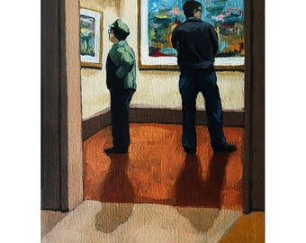 Impressionistic Views - people viewing art in art museum realistic print of original painting