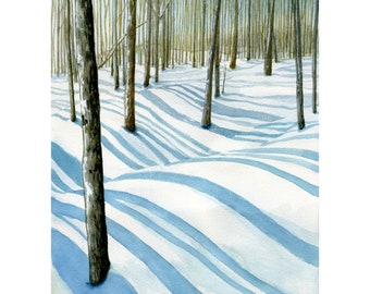 Snowy Forest Winter Landscape print from my original watercolor painting