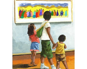 AO LONGO DA RUA DA ÁGUA, mãe com filhos, impressão de arquivo da minha pintura a óleo original