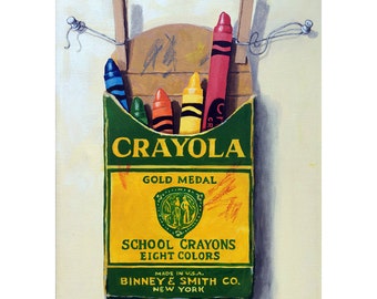 Realistic painting of childrens crayons print from my original painting