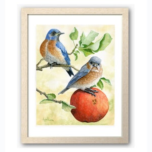 Happy Together Male/Female Bluebirds Bird print of original Wildlife Watercolor Painting, nature animal, Audubon Style nature image 2