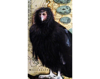 SALE! Unique Crow Woman Collage Shadow Box - Handmade Mixed Media Assemblage Art - Vintage Map Altered Artwork