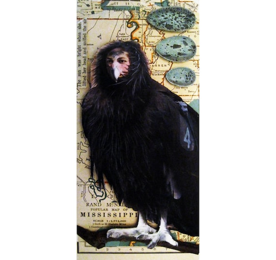 SALE! Unique Crow Woman Collage Shadow Box - Handmade Mixed Media Assemblage Art - Vintage Map Altered Artwork