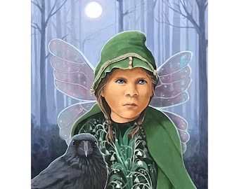 Lily Moon - ORIGINAL Mystical Painting ,Forest Spirit Guardian, Earth Protector, Handcrafted Spiritual Art,  metaphysical, visionary