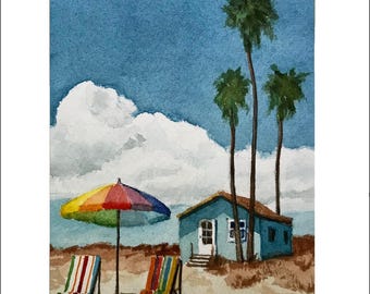 SALE! "The Getaway"- Original hand-painted Watercolor Painting, beach landscape