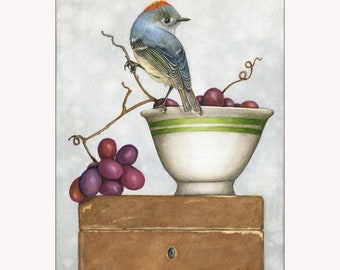 Ruby-Crowned Kinglet -  Bird portrait, still life painting