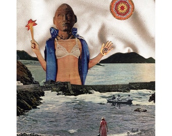 Sale - WOMAN POWER - collage surreal, fantasy mixed media original