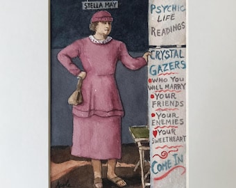 SALE! "Stella May"- Original hand-painted Watercolor Painting, vintage figurative