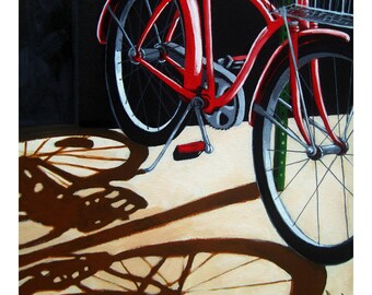 RED BICYCLE shadows art  bike art print from original oil painting